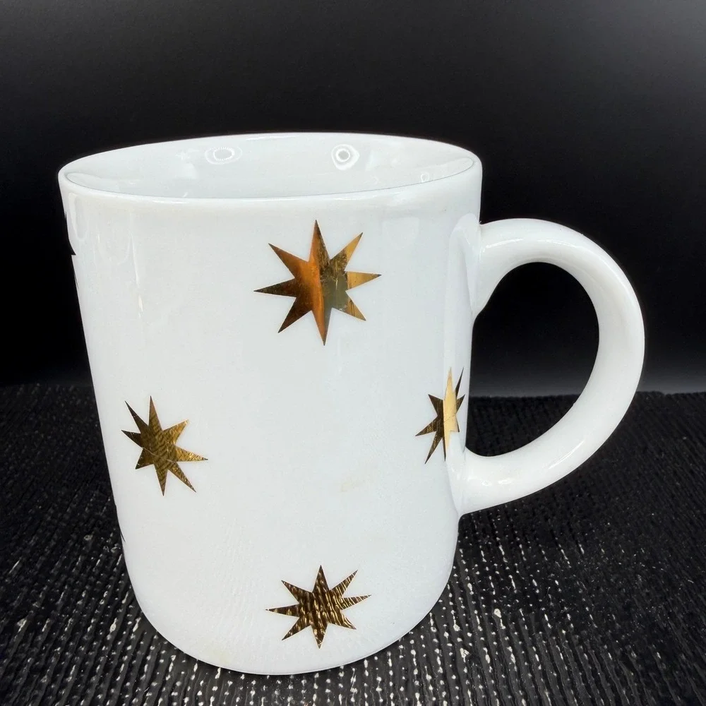 Pier 1‎ Gold Starburst White Ceramic Coffee Mugs Cups Set of 3 Monno Bangladesh